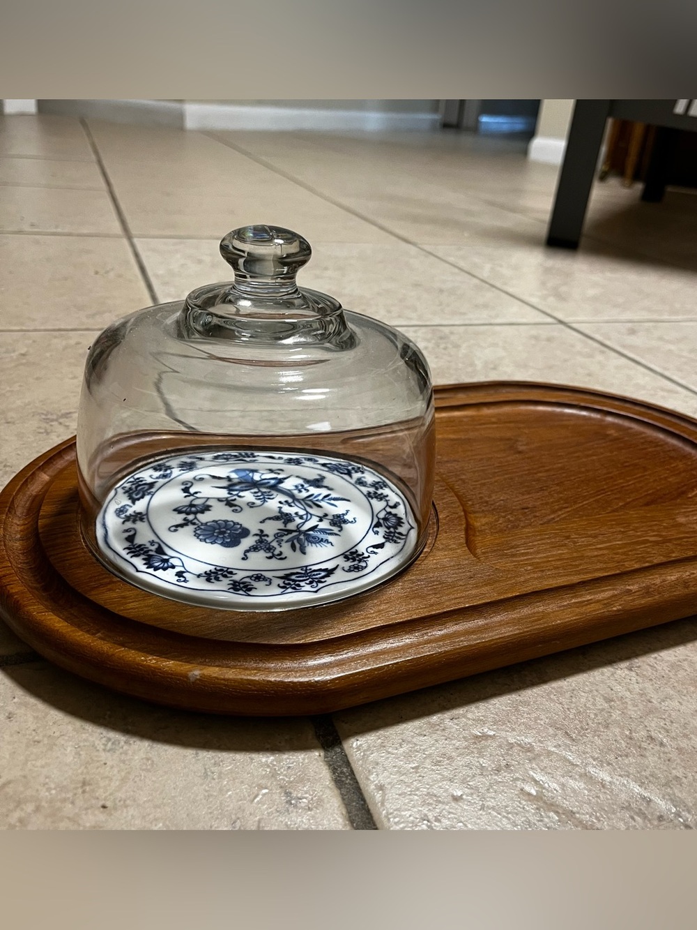 Dolphin Teakwood Oval Serving Tray with Glass Dome